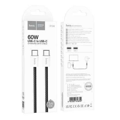 Hoco Braided Type-C to Type-C 60W Fast Charging Data Cable 2m X104