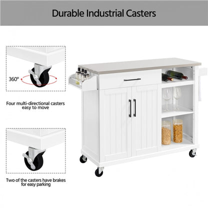 Kitchen Island Cart with Stainless Steel Top & Storage