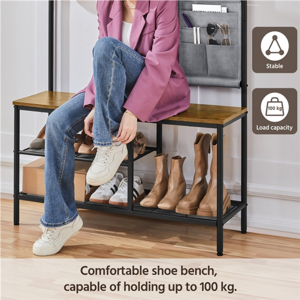 Six-in-one Hall Tree with Shoe Storage Bench/ Mirror/ Storage Bag/ Coat Rack