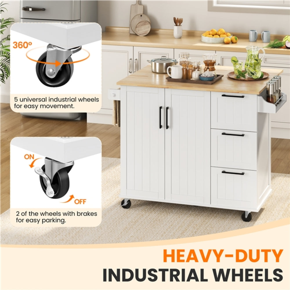 Kitchen Cart with Wood Top and Drop Leaf Breakfast Bar