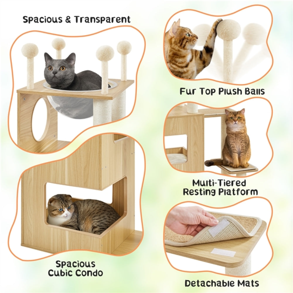 53" Tall Wooden Cat Tree Tower