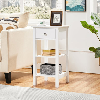 Narrow Bedside Table Nightstand with 1 Drawer 2 Shelves