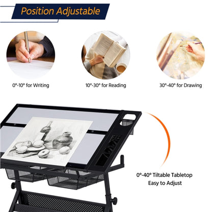 Height Adjustable Glass Drafting Table & Stool Set Art Table