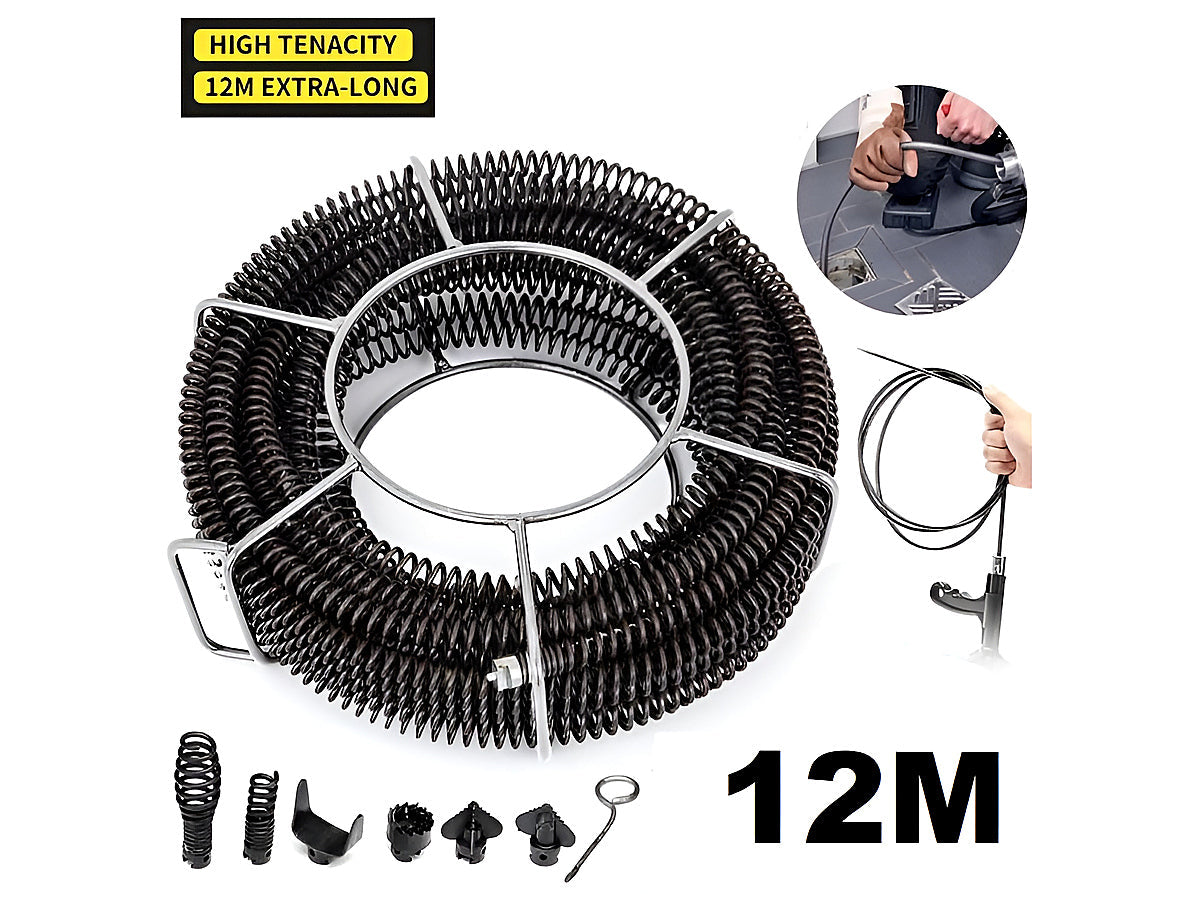 Drain Snake Pipe Cleaner Sewer Cleaner 12M 6 Drill Bit Tool