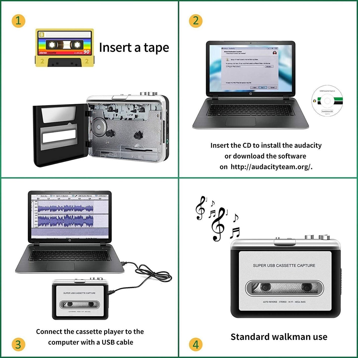 USB Cassette Player and Tape to MP3 Converter