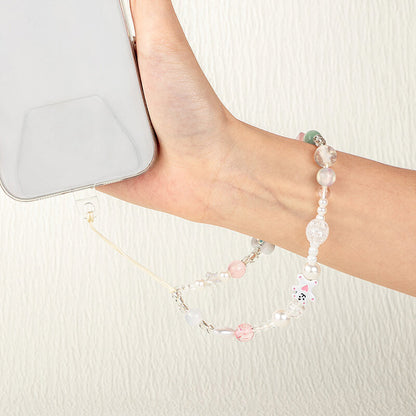 Mobie Bear Charm Pearl Bead Phone Strap Anti Drop Wrist Lanyard 19cm
