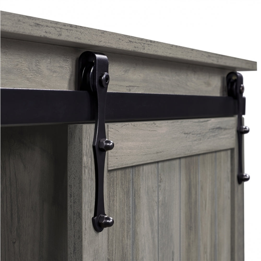 Sliding Barn Door TV Stand Grey Wash TV Cabinet