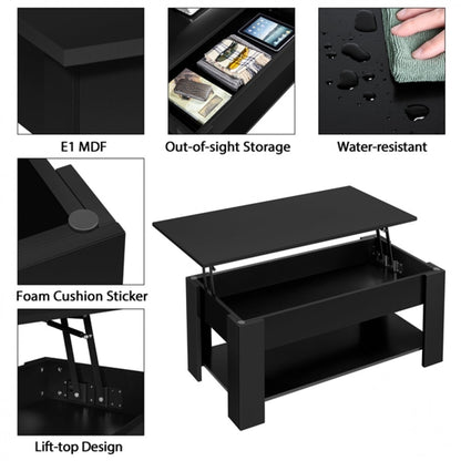 Rustic Lift Top Coffee Table w/ Hidden Compartment & Open Shelf