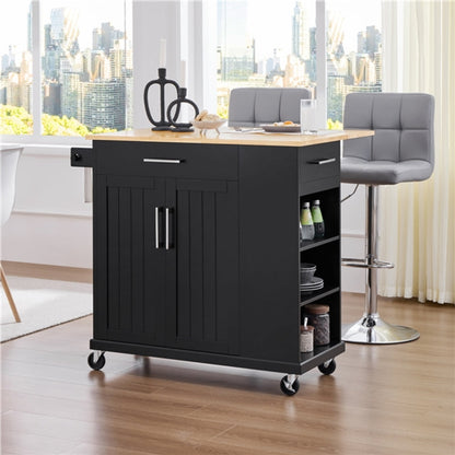 Kitchen Island Kitchen Trolley on Wheels with Drawers & Cabinet