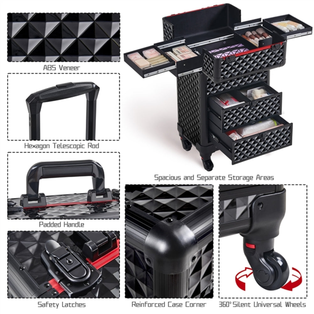 Professional Rolling Makeup Train Case with Drawers