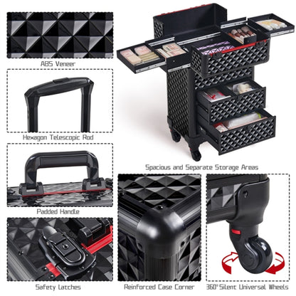 Professional Rolling Makeup Train Case with Drawers