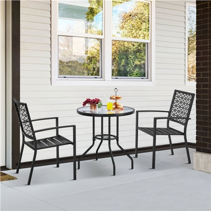 Set of 2 Outdoor Patio Dining Chairs with Armrests Modern Steel Bistro Chairs
