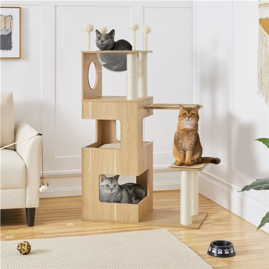53" Tall Wooden Cat Tree Tower