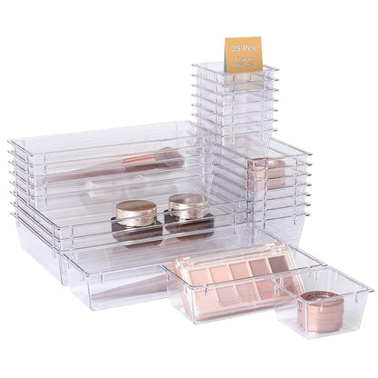 25pcs Drawer storage box set transparent plastic multifunctional organizer 25pcs