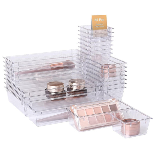 25pcs Drawer storage box set transparent plastic multifunctional organizer 25pcs