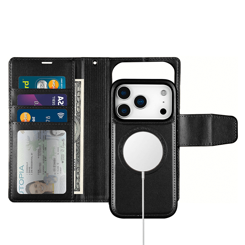 Compatible with Phone 17 Air Hanman Miro Leather 2-in-1 Wallet Case with Magnetic Back