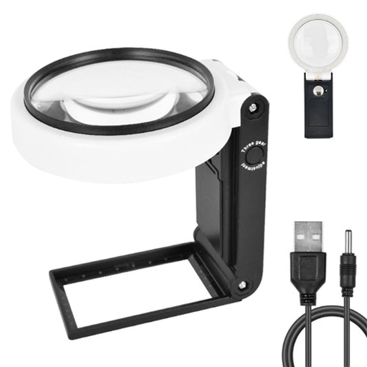 3.X 25X Large 110mm Magnifying Glass with Light and Stand Handheld Standing LED