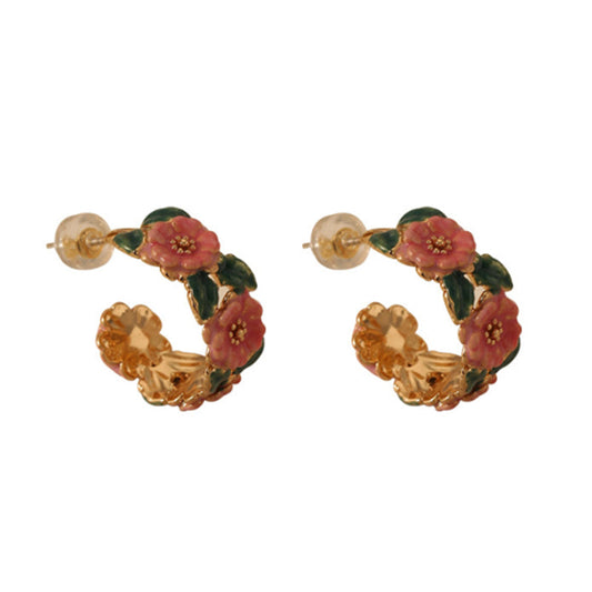Embellique Camellia Enamel Drop Earrings