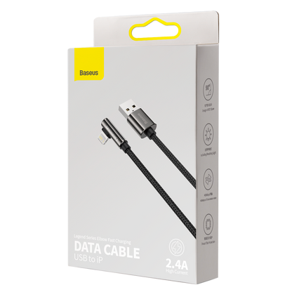Baseus Legend Series Elbow Fast Charging Data Cable USB to iP 2.4A 1m Black