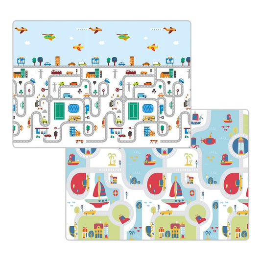200x180x1 cm Foldable Baby Playmat with Carry Bag - City Road & Ship Double Sides-C