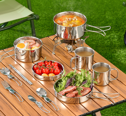 Outdoor Cookware Set - 304 Stainless Steel Camping Utensils Kit HW2011