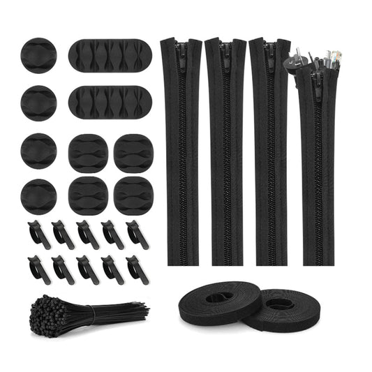 126pcs Cord Organizer Kit 4 Cable Sleeve with Zipper 10 Self Adhesive Cable Clip