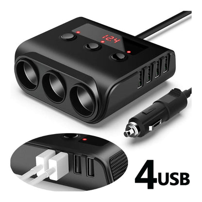 Car Cigarette Lighter Adapter 12V/24V 3-Sockets Vehicles Lighter with 4 USB
