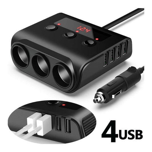 Car Cigarette Lighter Adapter 12V/24V 3-Sockets Vehicles Lighter with 4 USB