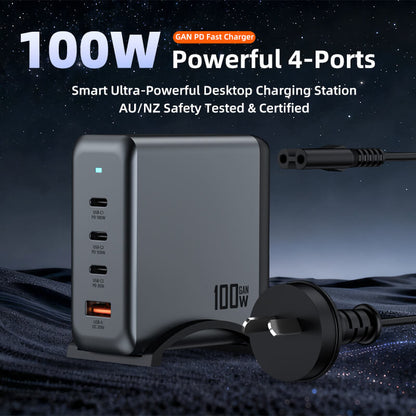 VFAN PD 100W 4 in 1 GaN Fast Charger Station with 1.8m AC Power Cord AU9