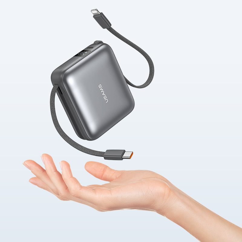 Mini Power Bank Built-in Type-C & Lightning Cable Digital Display