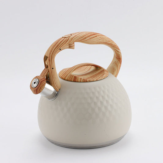 Whistling 304 Stainless Steel Diamond Pattern Tea Kettle with Wood Grain Handle