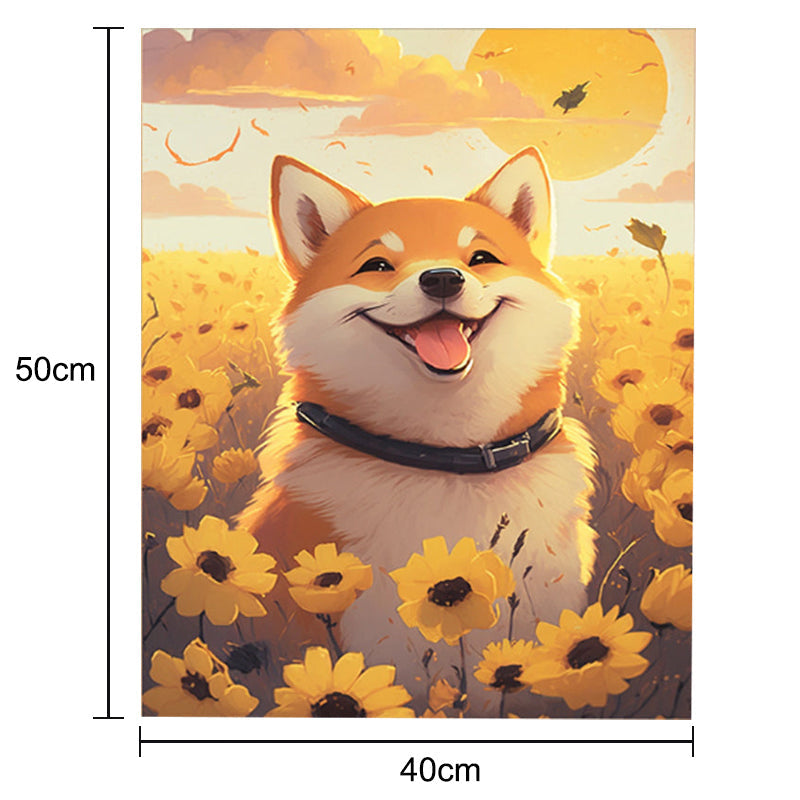 Adult Paint by Number Kit on Canvas  40x50 cm (with wooden frame) Happy Dog