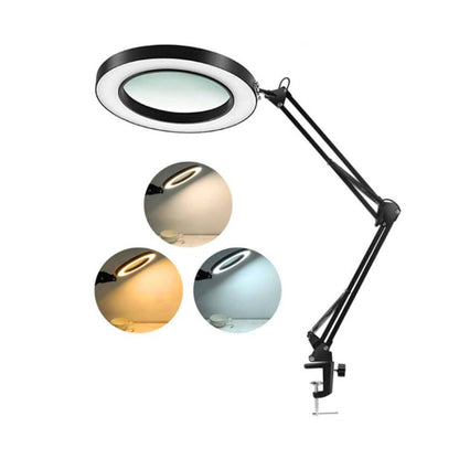 5X Magnifying Lamp with Big Clamp 3 Adjustable LED Light 10 Brightness Magnifier