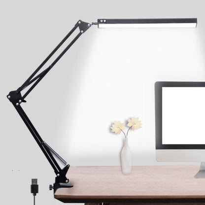 Swing Arm LED Desk Lamp with Clamp 3 Color Modes 10 Brightness Levels Black
