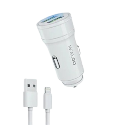 Mobigo Dual USB Car Charger With Lightning Cable GO221L