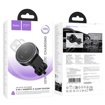 Hoco 15W Wireless Charging Magnetic & Clamp Air Vent Car Phone Holder HW35