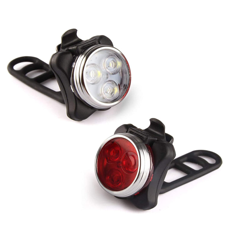 2pcs Round Bike Light USB Rechargeable Front Headlight & Rear LED Light