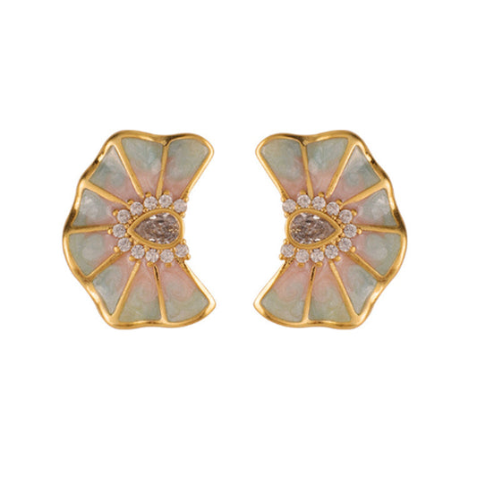Embellique Colored Stone Enamel Earrings 18k Gold Plated Butterfly Earrings