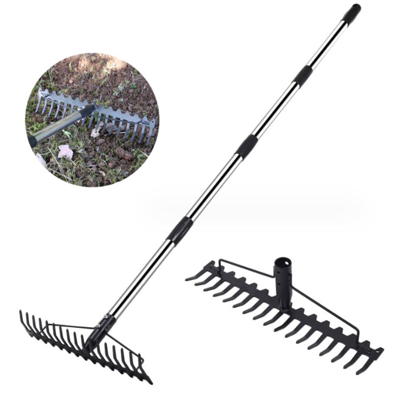 Multifunctional grass rake 17 Steel Tines Metal Head with Stainless Steel Handle