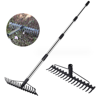 Multifunctional grass rake 17 Steel Tines Metal Head with Stainless Steel Handle