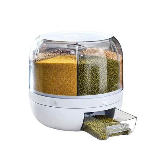 Rice Dispenser 6-Grid Rice Storage Container Rotating Rice Storage Bucket