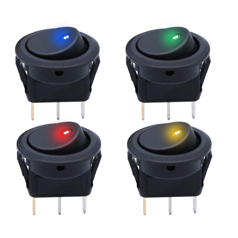 12 pcs 12V Round Rocker Switch Lighted SPST Switch Blue LED Light up 20A 3