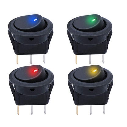 12 pcs 12V Round Rocker Switch Lighted SPST Switch Blue LED Light up 20A 3