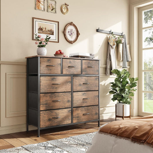 Fabric Dresser for Bedroom with 9 Drawers, Tall 4-Tier Storage Tower for Closet