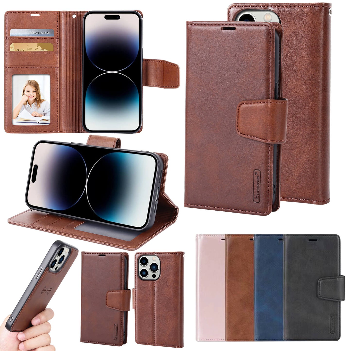 Suitable for Phone Models Hanman Miro Leather 2-in-1 Wallet Case with Magnetic Back