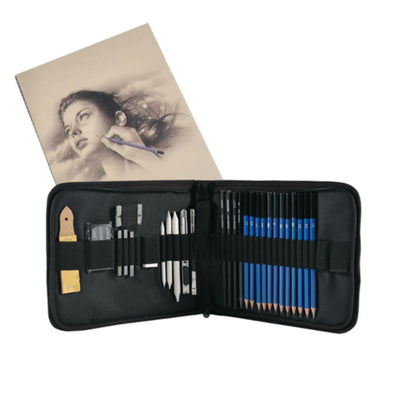 Sketch Pencils and Tools Set in a Portable Case Plus a Sketch Paper Book