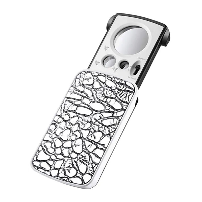 Jewelry Loupe Magnifier with UV LED Light 30X 60X 90X Slide Out Pocket Magn... S