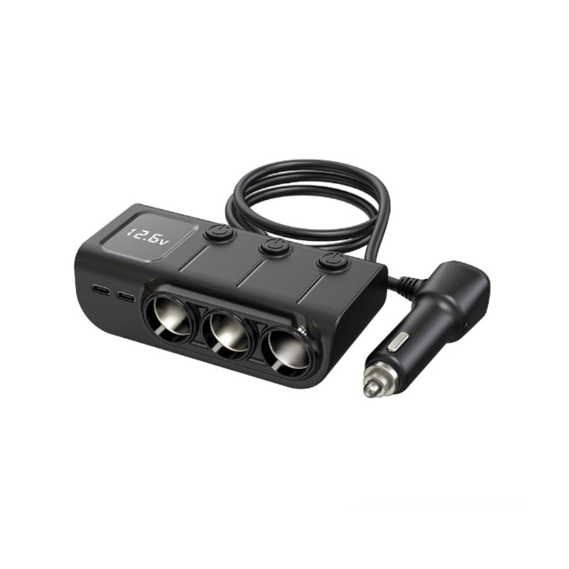 Car cigarette lighter 3-port USB independent switch PD smart fast charging 120W