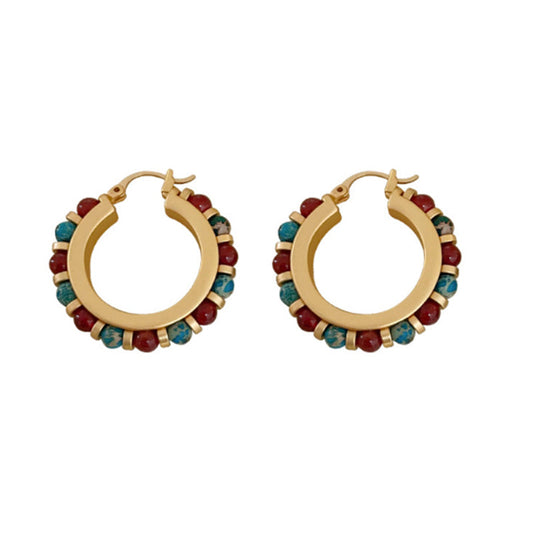Embellique Natural Stone Beaded Hoop Earrings Red + Blue