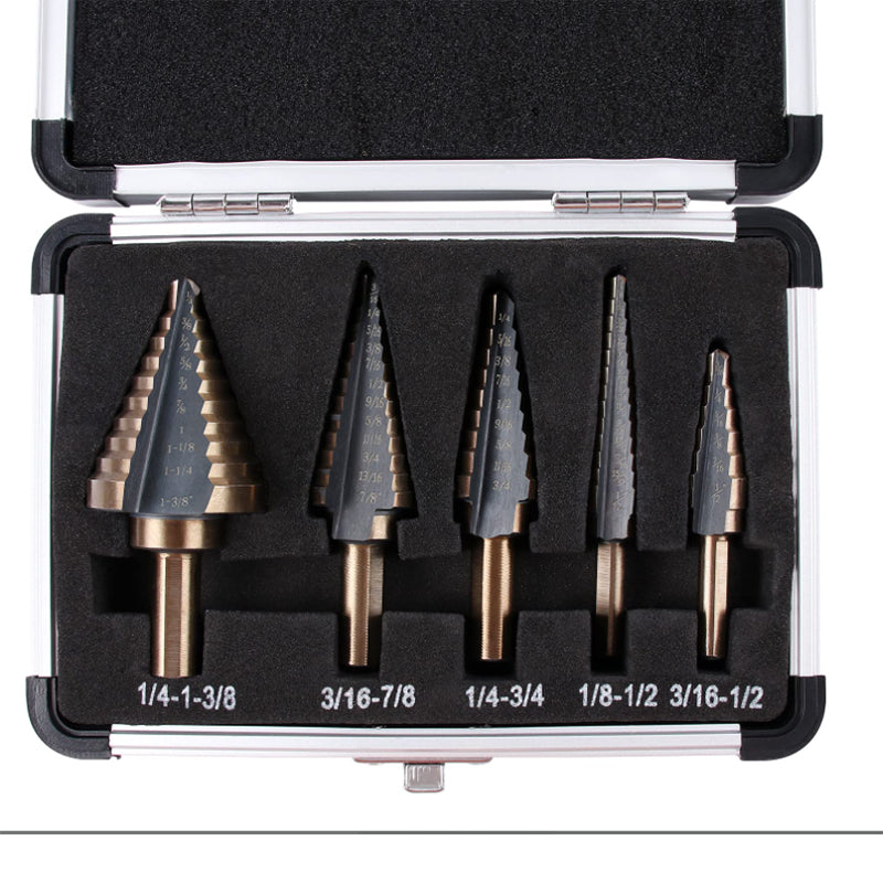 Step Drill Bit Set for Metal Sheet Heavy Duty 5-Piece M2 HSS Drill Bits